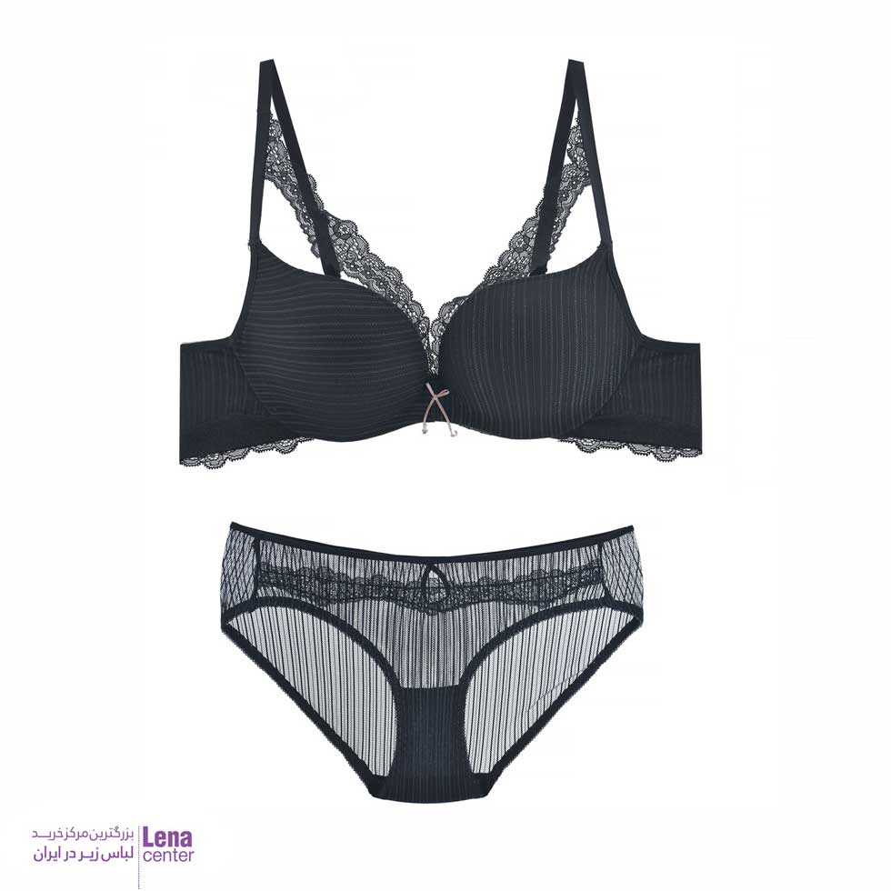 ست شورت وسوتین زنانه اسفنجی نیم کاپ تورکش سلطنتی مشکی