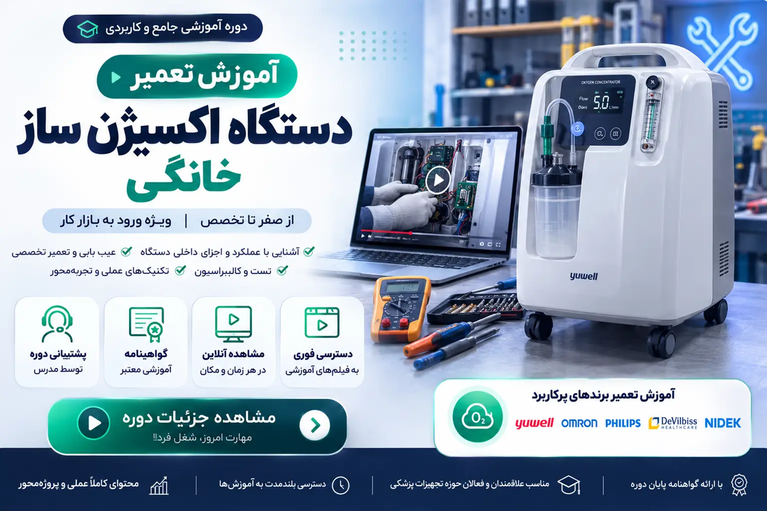 دوره آموزش تعمیر اکسیژن ساز خانگی | دوره جامع عیب یابی، سرویس و تعمیر دستگاه اکسیژن ساز