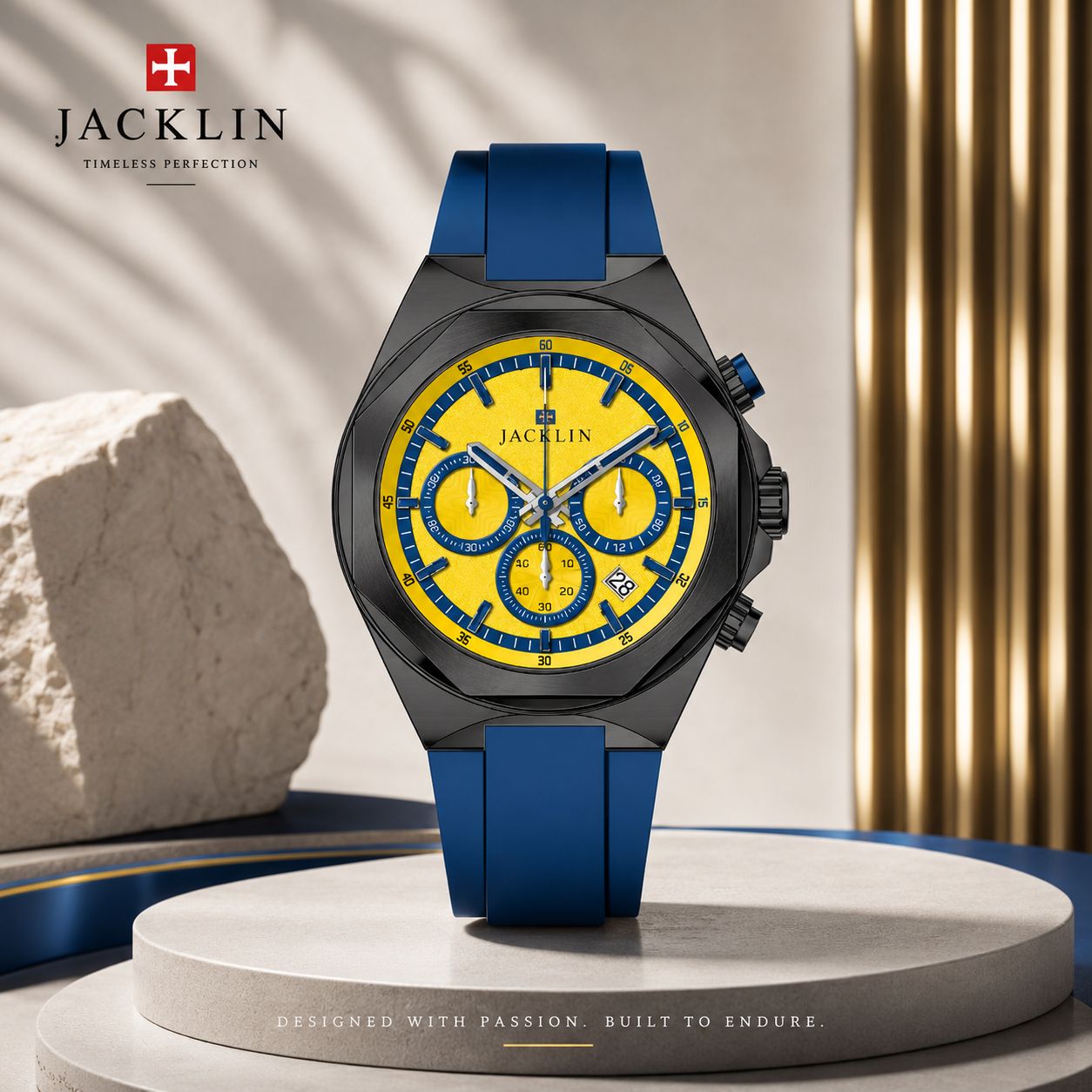 ساعت کورنوگراف جاکلین JN-1399527 آبی-زرد کد WH554