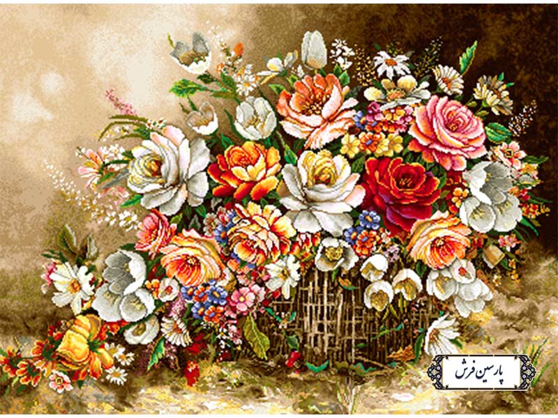 نخ و نقشه تابلو فرش سبد گل زیبا - کد NG1591