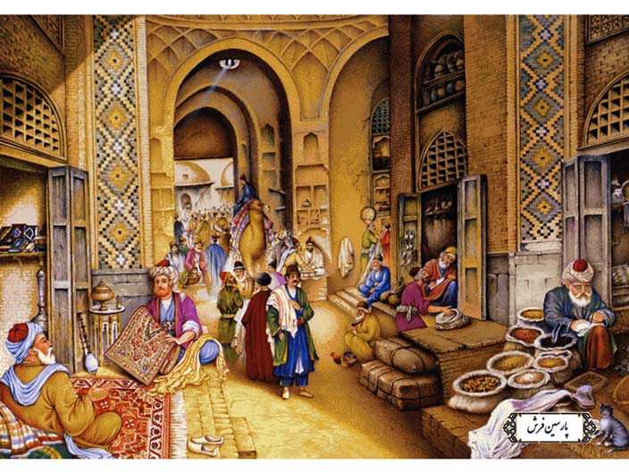 نخ و نقشه تابلو فرش طرح بازار سنتی - کد NP4919