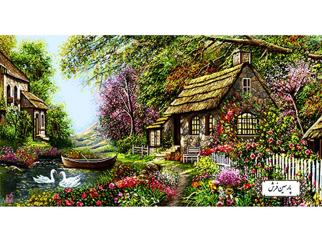 نخ و نقشه تابلو فرش منظره کلبه رویایی - کد NV756