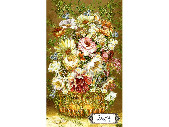 نخ و نقشه تابلو فرش طرح گل و گلدان مسی - کد NG1454