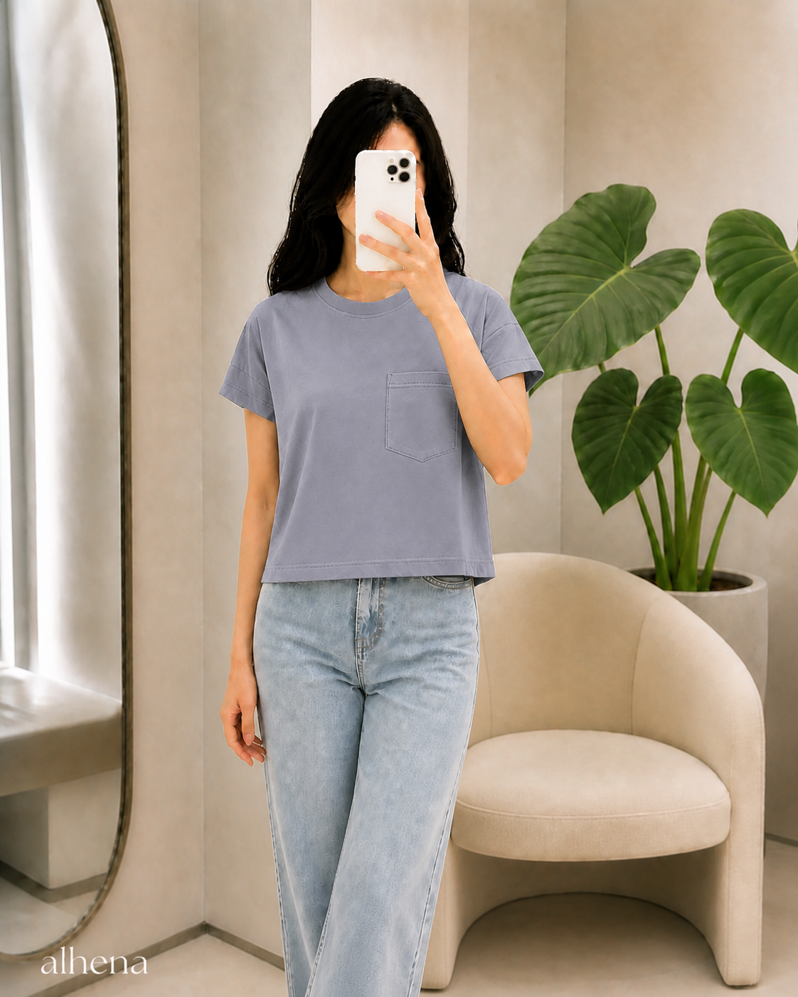 تیشرت باکسی تک جیب طوسی