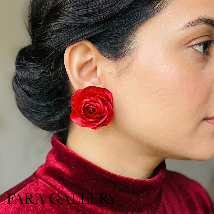 گوشواره گل رز ساتنی کد EF20