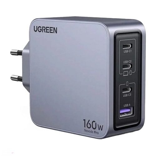 شارژر دیواری 160 وات یوگرین مدل X763-25877 با 1 خروجی USB-A و 3 خروجی USB-C همراه با کابل Type-C
