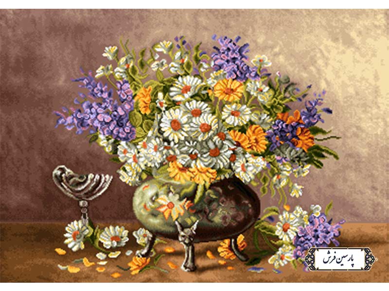 نخ و نقشه تابلو فرش طرح جام گل جدید - کد NG1648