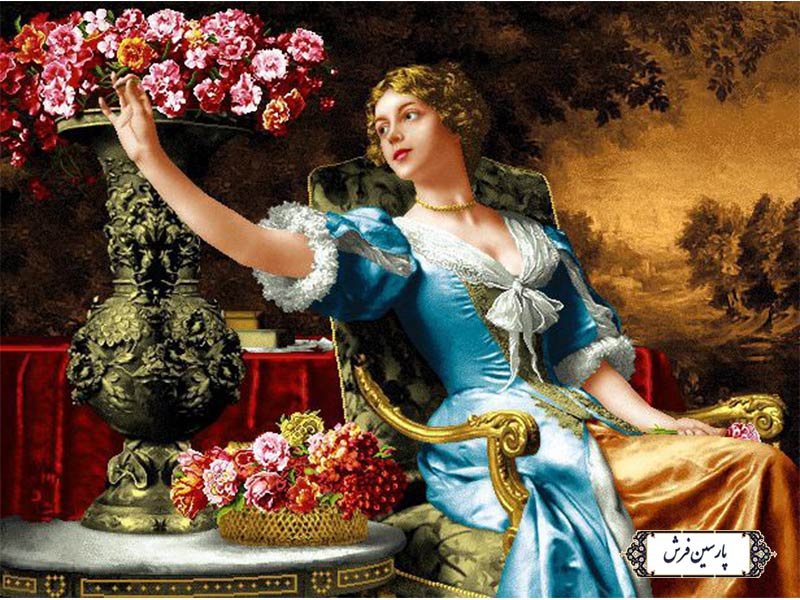 نخ و نقشه تابلو فرش دختر گلچین جدید - کد NC6375
