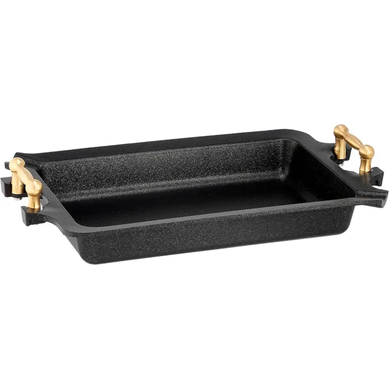 ماهیتابه مستطیل دسته برنجی ای ام تی طول 35 * 20 و ارتفاع 6 سانتیمتر (کد 3520)