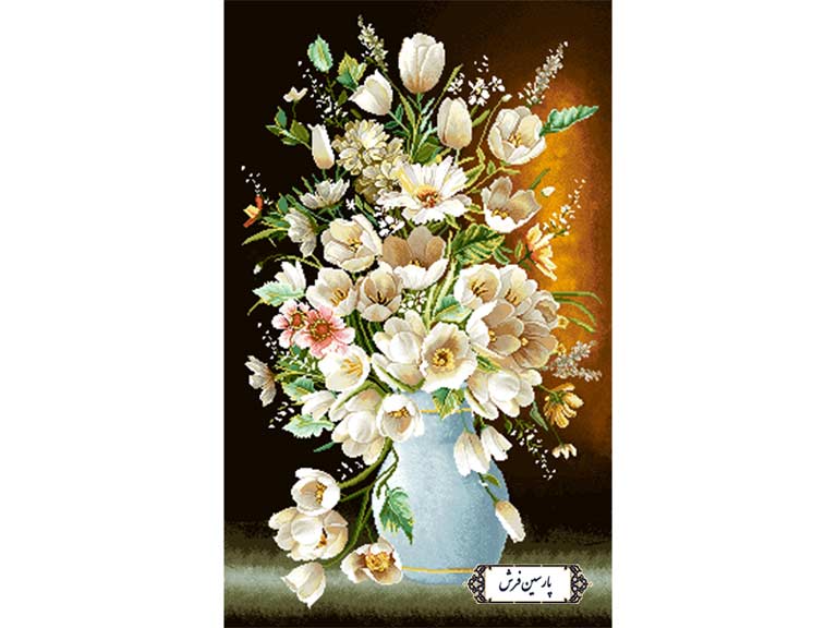 نخ و نقشه تابلو فرش گل و گلدان نیلی - کد NG1488