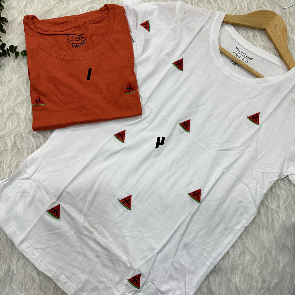 تیشرت نخ پنبه گلدوزی وارداتی کد 1874 - 1, xl