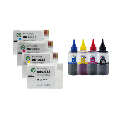 کارتریج قابل شارژ جوهرافشان 932 - 933 اچ پی + جوهر 100cc وکس