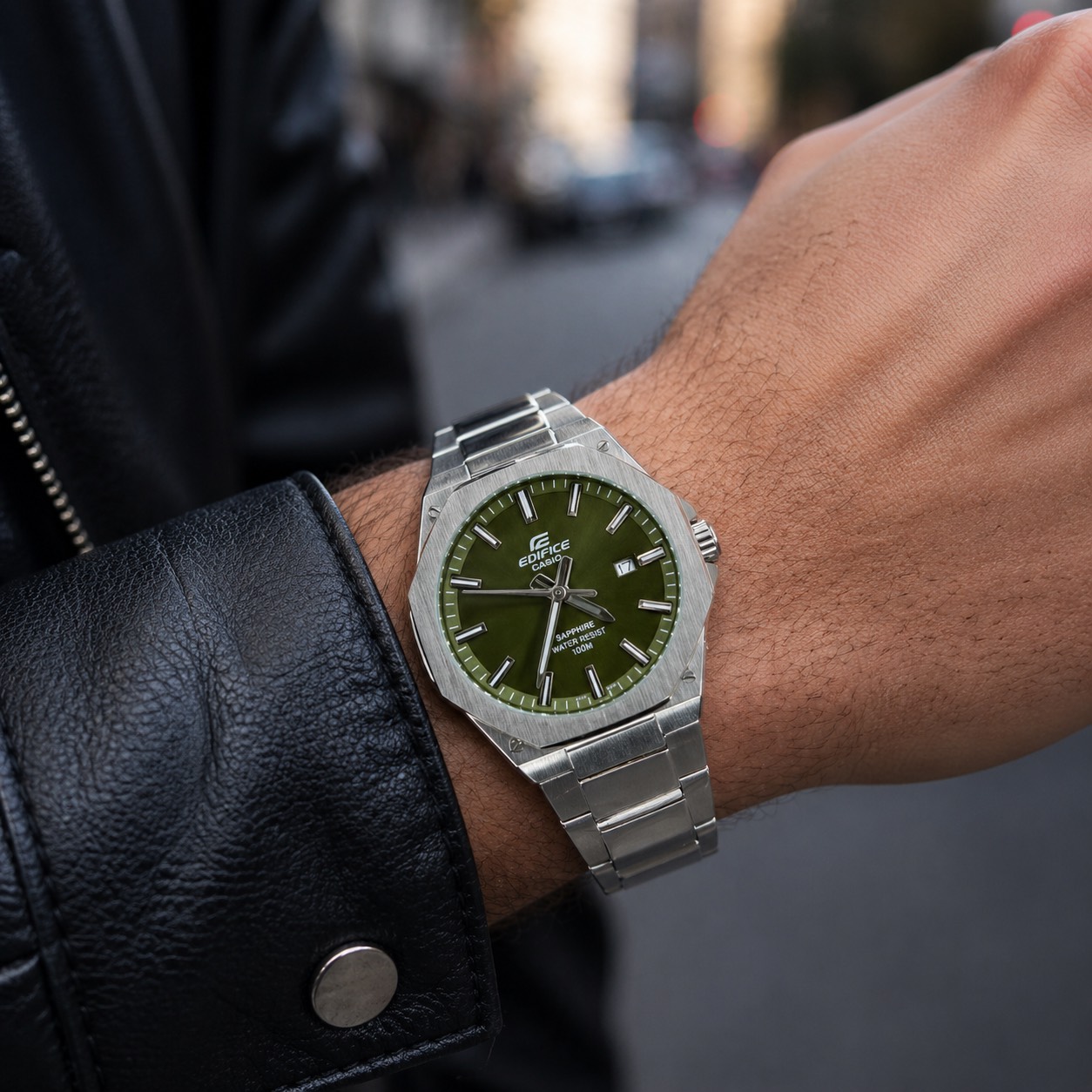 ساعت مردانه کاسیو Edifice بند استیل صفحه سبز (E) کد (p3)W118