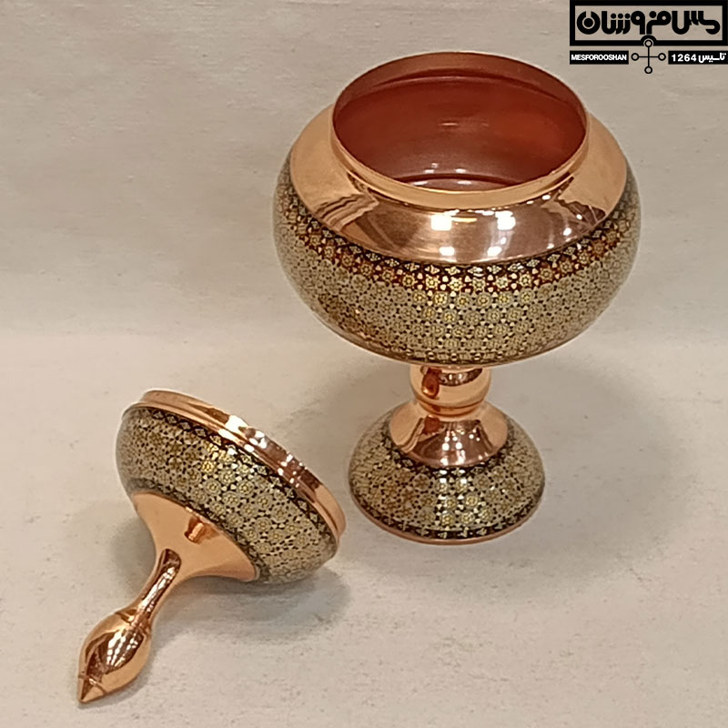 گز خوری مس خاتم کاری پایه دار دستساز نانو زنجان مدل کالو