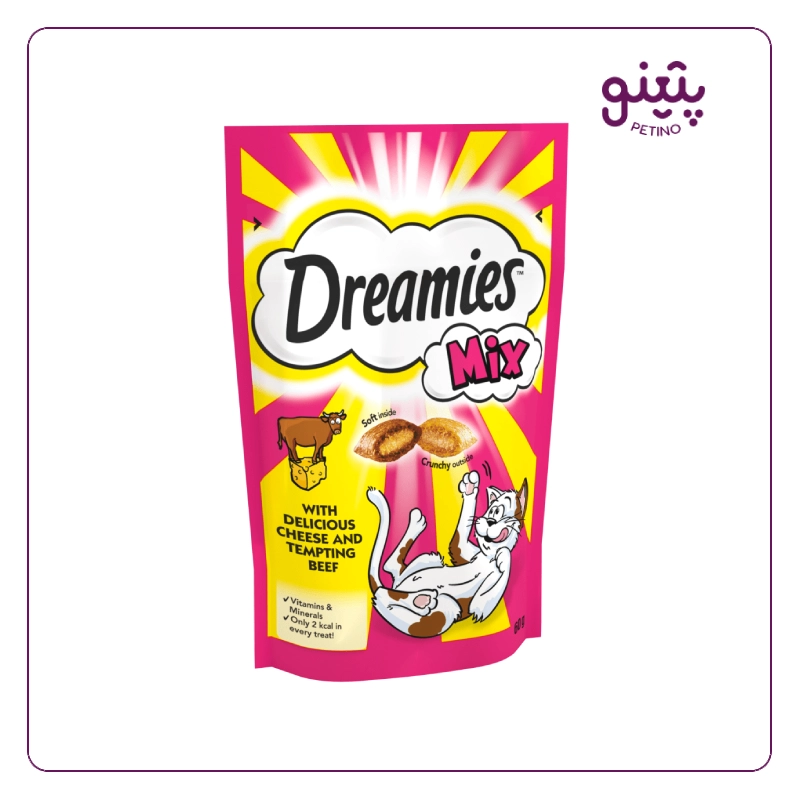 تشویقی گربه دریمیز با طعم گوشت و پنیر 60 گرمی