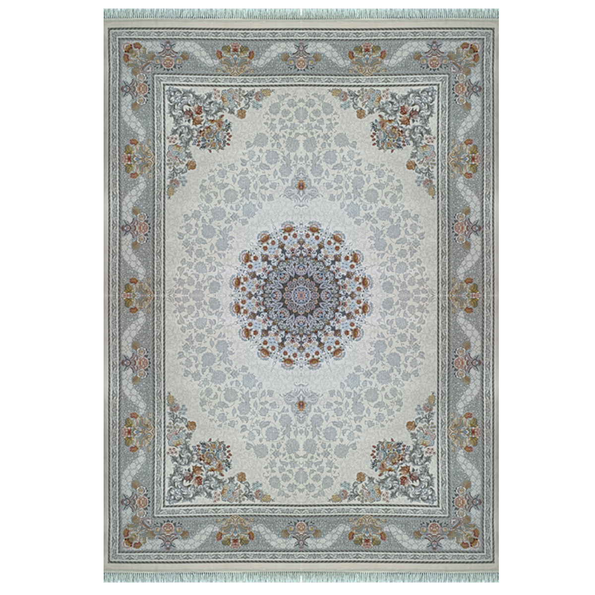 فرش ماشینی 700 شانه طرح نایین کرم گل برجسته HB08-718