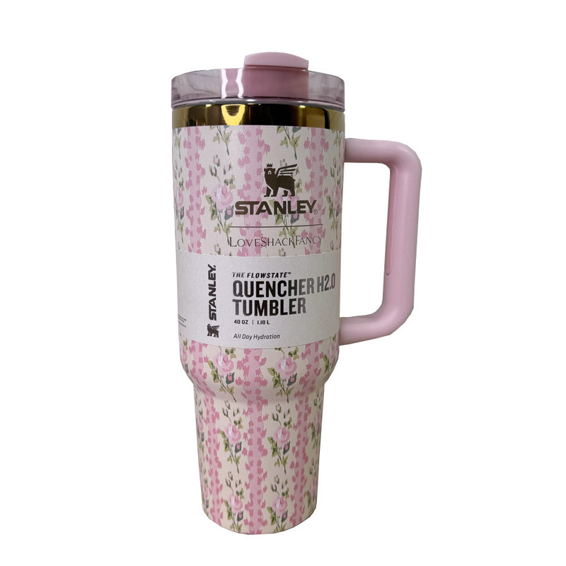 ماگ دسته دار استنلی گلدار شکوفه صورتی ۱.۱۸ لیتر مدل Quencher Tumbler H2.0
