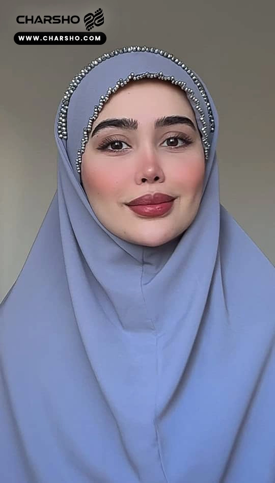 مقنعه جواهر دوزی طوسی مدل هلما