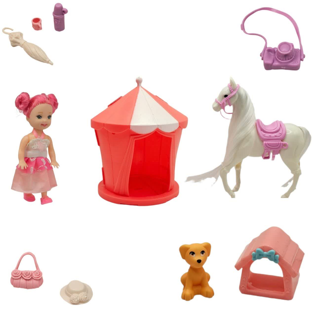 ست هدیه عروسک ناب سل مدل دختر مفصلی بامزه به همراه اسب و لوازم کد CUTE AND FUN HORSE TOY NAAB002 مجموعه