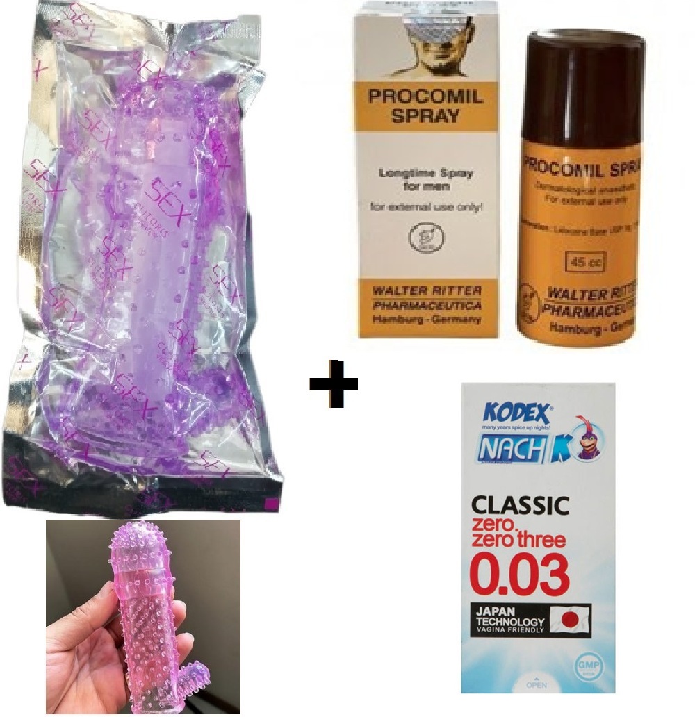 کاندوم سیلیکونی خاردار درجه 1 + اسپری تاخیری پروکومیل اصل + کاندوم نازک 10 عددی کدکس