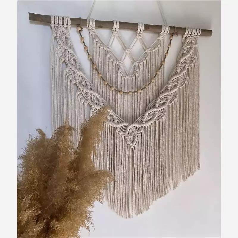 دیوارکوب مکرومه مهره چوبی برند ریسمونک و رنگ دلخواه