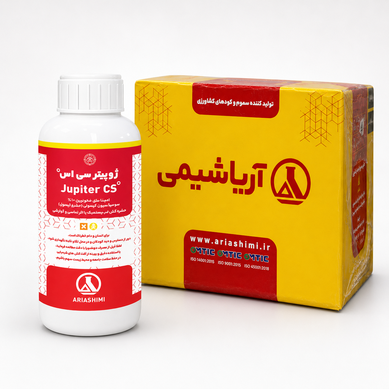 حشره‌کش لامبدا سای هالوترین آریاشیمی (ژوپیتر) ۱۰٪ CS بطری ۲۵۰ سی‌سی - فروش عمده (کارتن ۴۸ عددی)