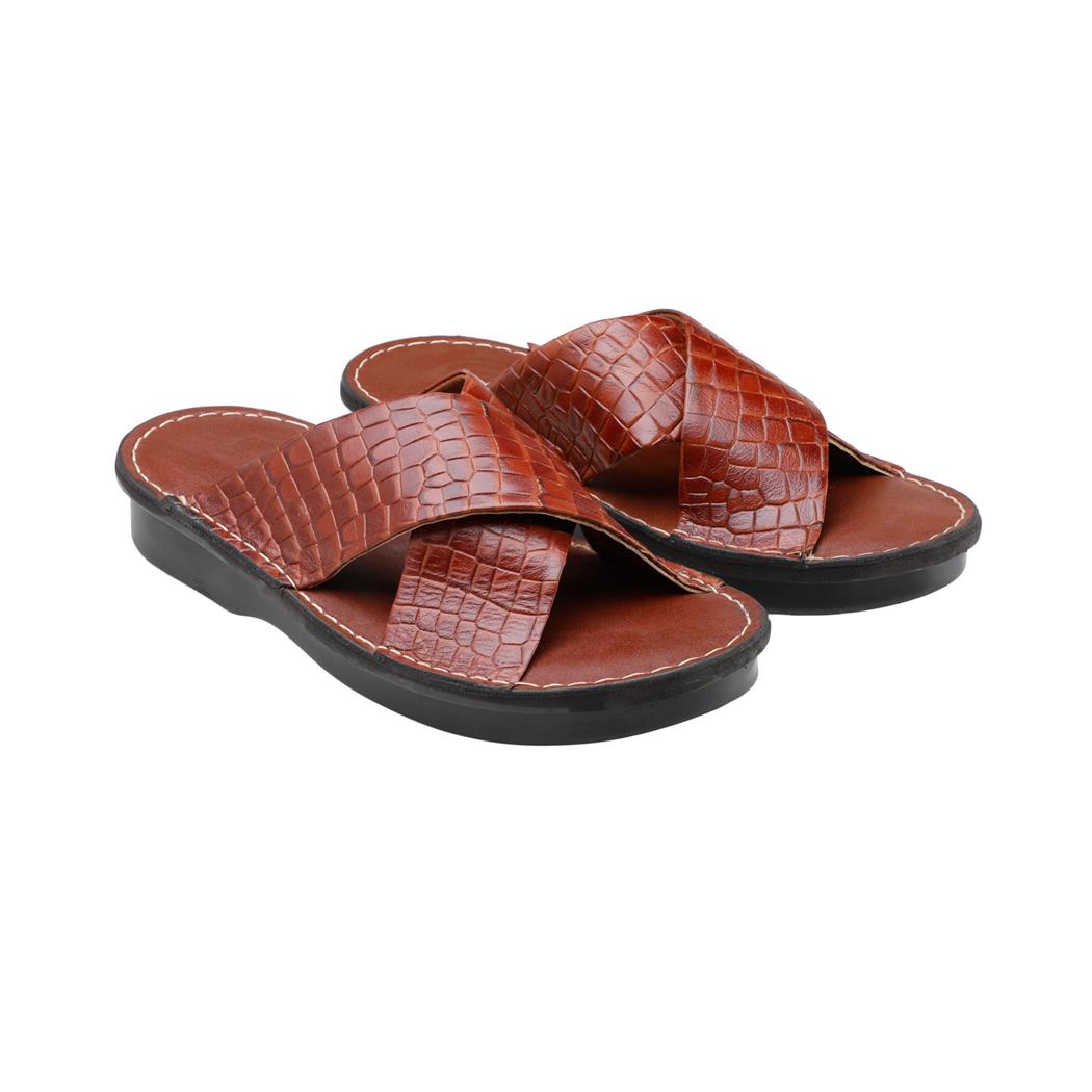 صندل مردانه چرم طبیعی اصل طبی نارنجی (1022)