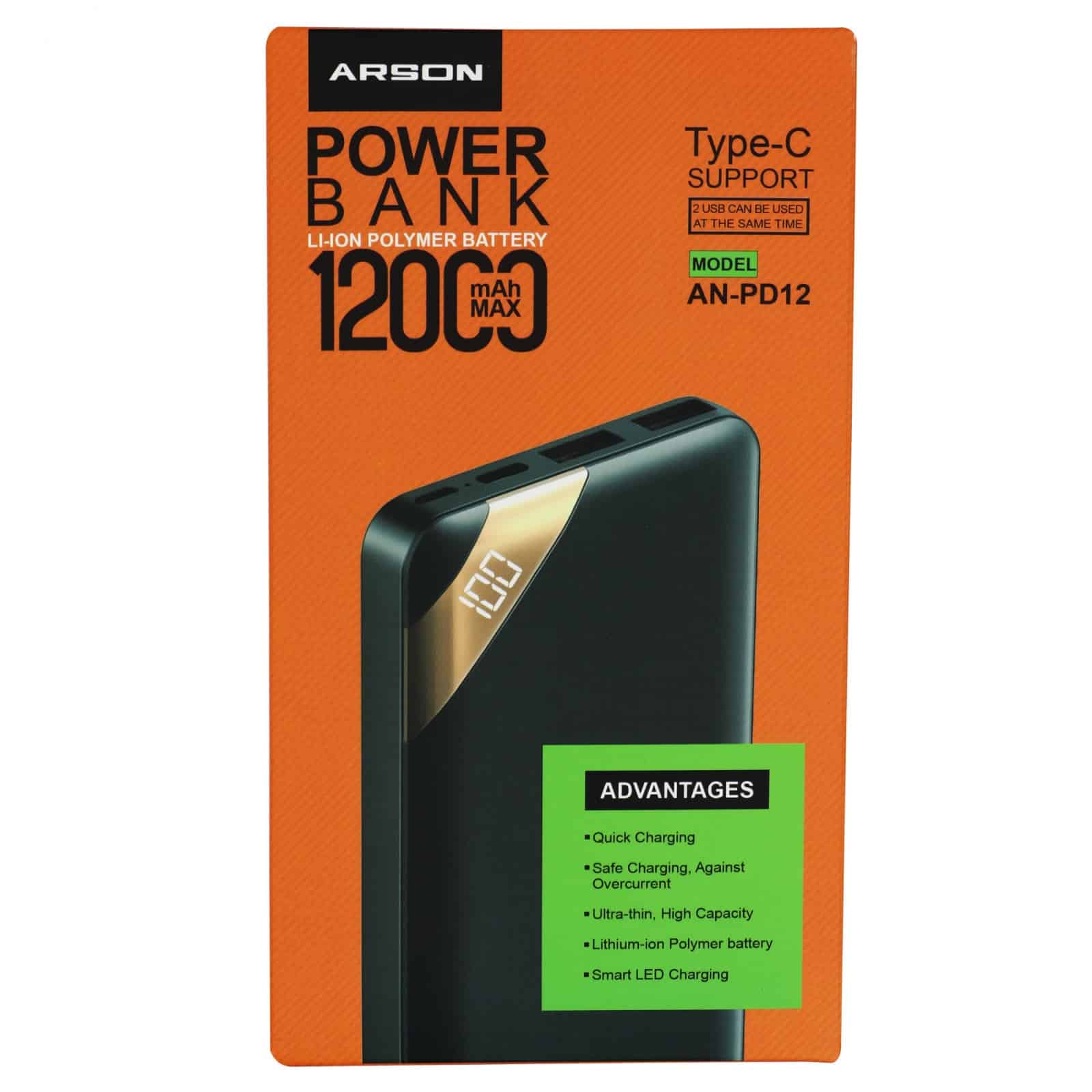 شارژر همراه آرسون مدل AN-PD12 ظرفیت 12000 میلی آمپر ساعت | مشکی