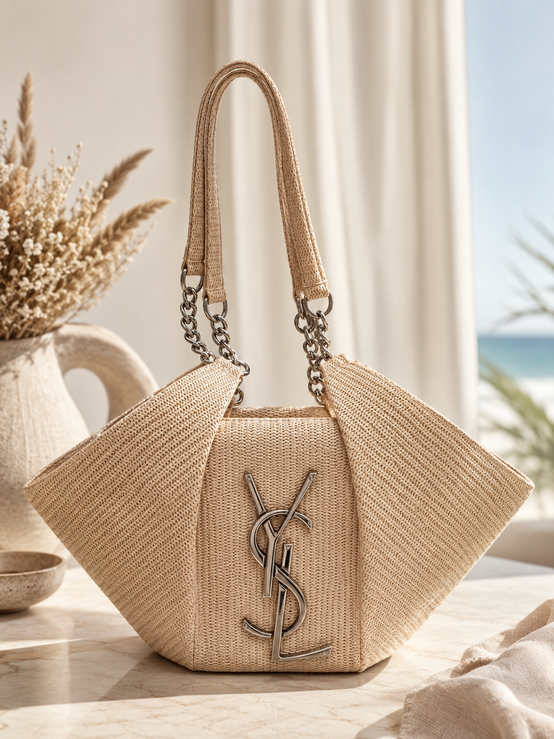 کیف کنفی تابستانی زنانه YSL مدل هوبو کرم