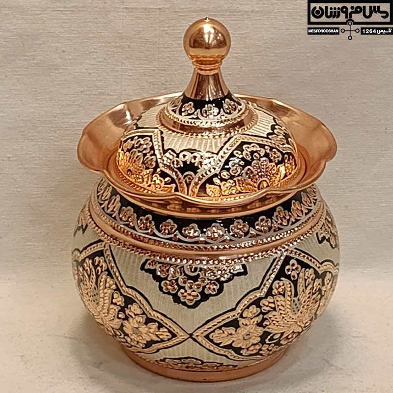 شکلات خوری مسی نقره کوب زنجان بدون پایه لبه کنگره ای دستساز نانو شده مدل سور