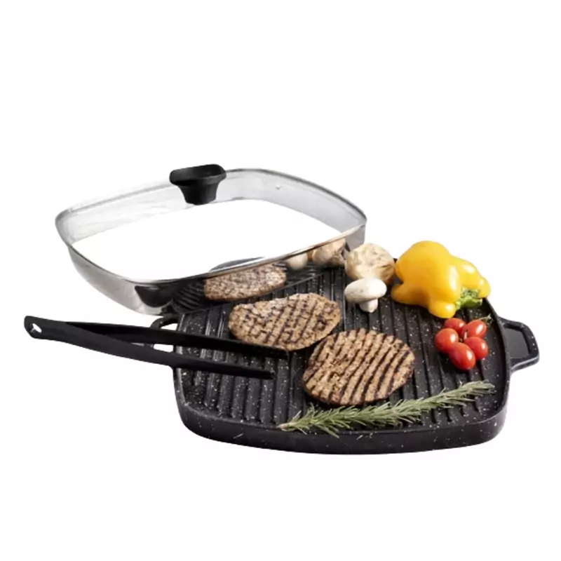 تابه گریل چدن مربع بزرگ بدون چوب یونیک کد UN-6009