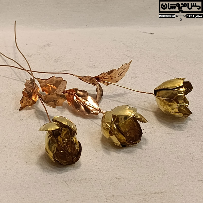 گل برنجی دستساز دکوری نانو بسته 3 عددی مدل غنچه