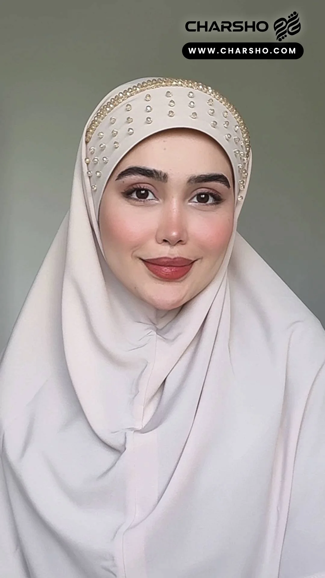 مقنعه جواهر دوزی کرپ کره مدل مرواریدی