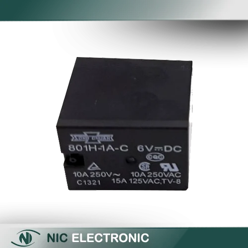 رله 6V پایه میلون بوبین کنار 4 پین 10A تایوانی مارک SONG CHUAN کد 801H-1A-C