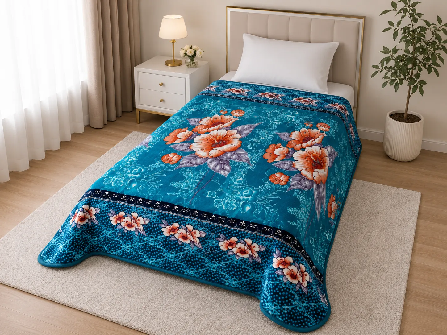 پتو یکنفره مخمل دورو برجسته