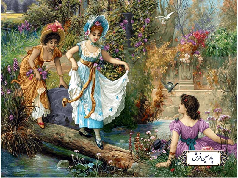 نخ و نقشه تابلو فرش طرح گردش در باغ - کد NF2343