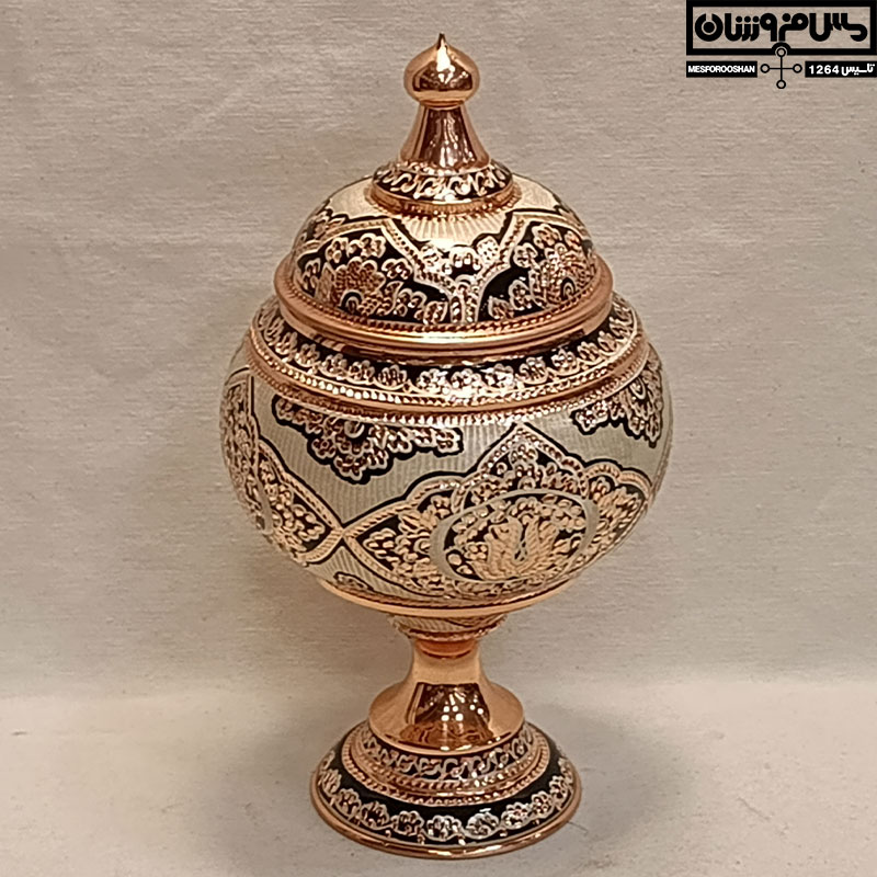 شکلات خوری مس نقره کوب پایه دار گرد دستساز نانو زنجان مدل آنژ