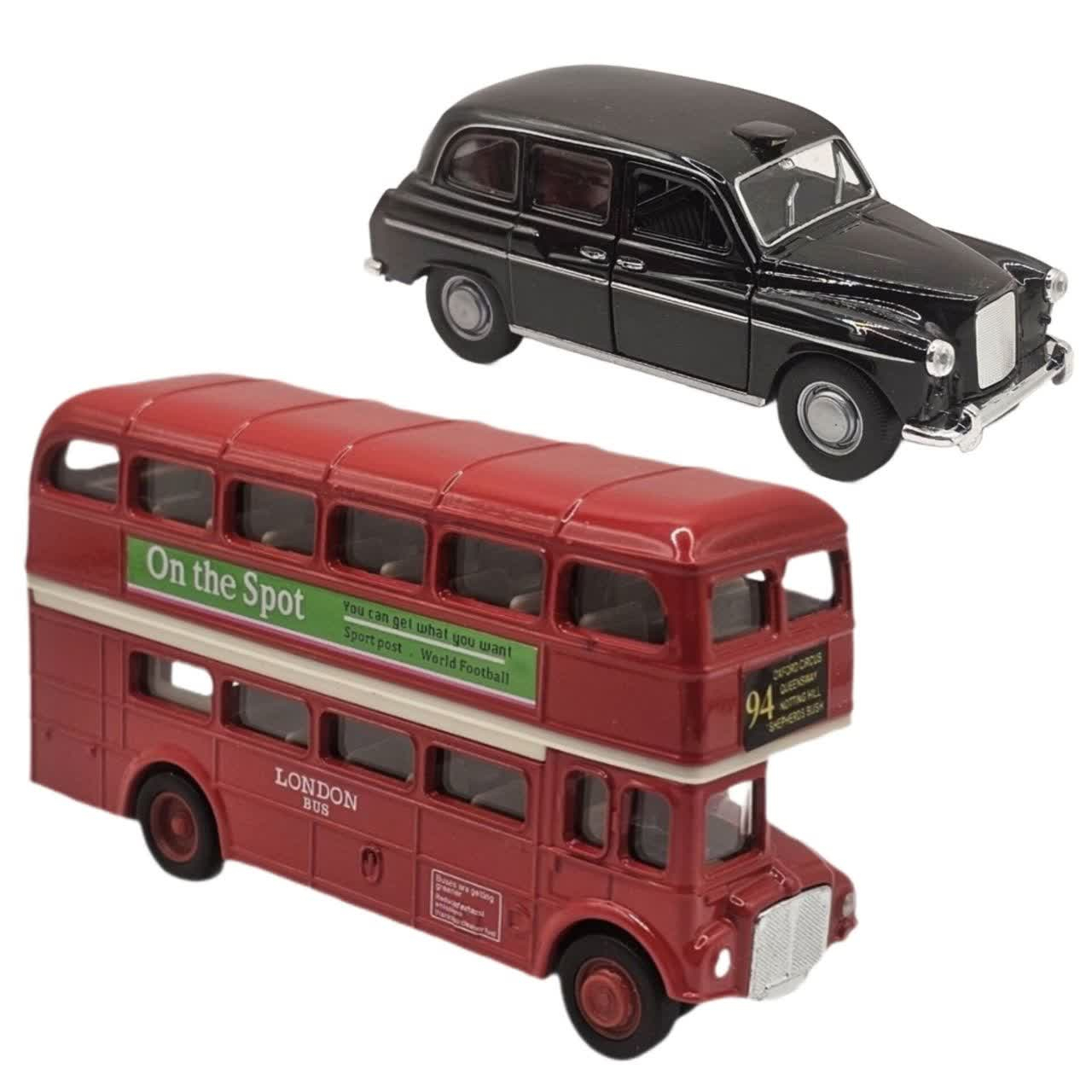 کیت ماشین بازی ناب سل مدل اتوبوس و تاکسی لندن فلزی مجموعه 2 عددی LONDON BUS & TAXINAAB0022