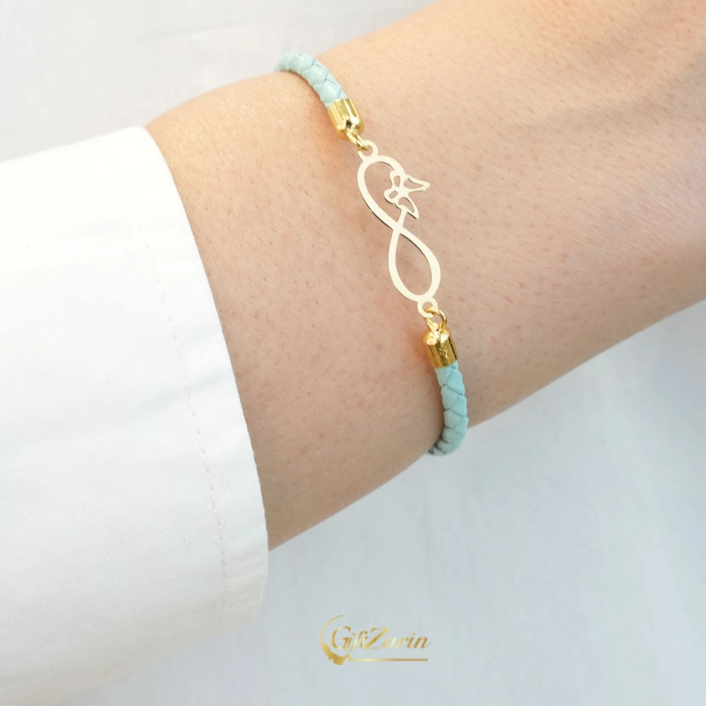 دستبند چرم و طلا بی نهایت B269