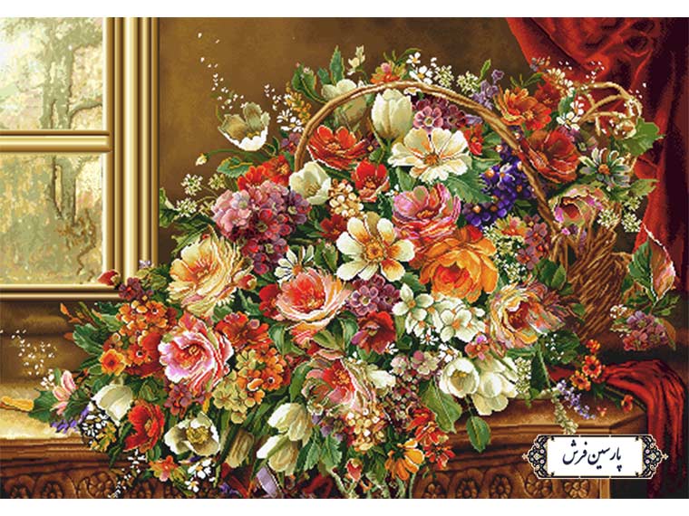 نخ و نقشه تابلو فرش سبد گل ریخته - کد NG1590