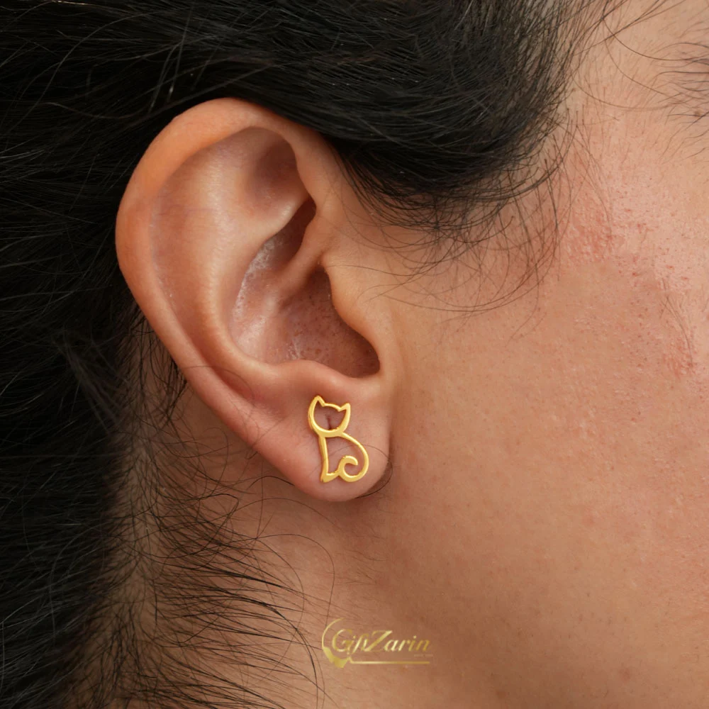 گوشواره میخی طلا گربه E128