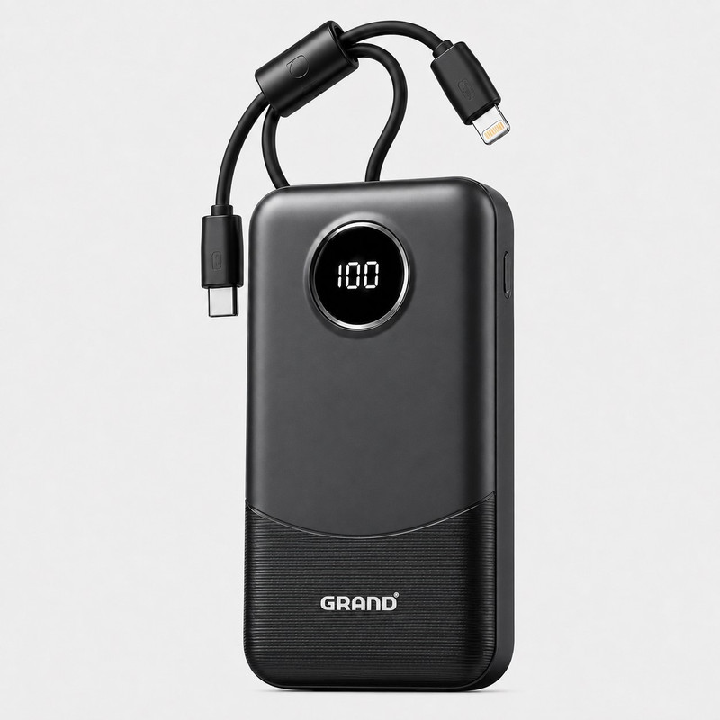 پاوربانک 22.5 وات گرند اسکای مدل GP - 216 با ظرفیت 20000 میلیآمپرساعت به همراه 2 کابل USB-C و کابل لایتنینگ