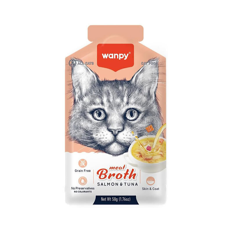 سوپ گربه ونپی با طعم ماهی تن و سالمون سفارش اروپا Wanpy Meat Broth وزن 50 گرم