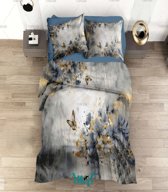 روتختی آبی طوسی دونفره طرح پروانه کد d550