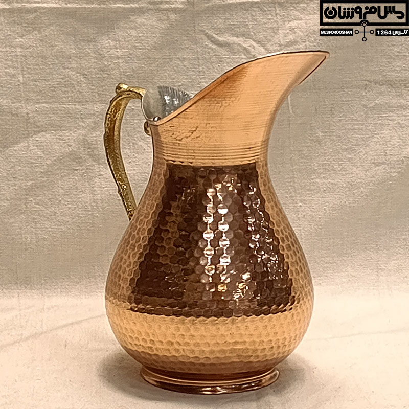 پارچ مسی چکشی نانو دسته برنجی لبه دار | 1 لیتر | مدل اردک