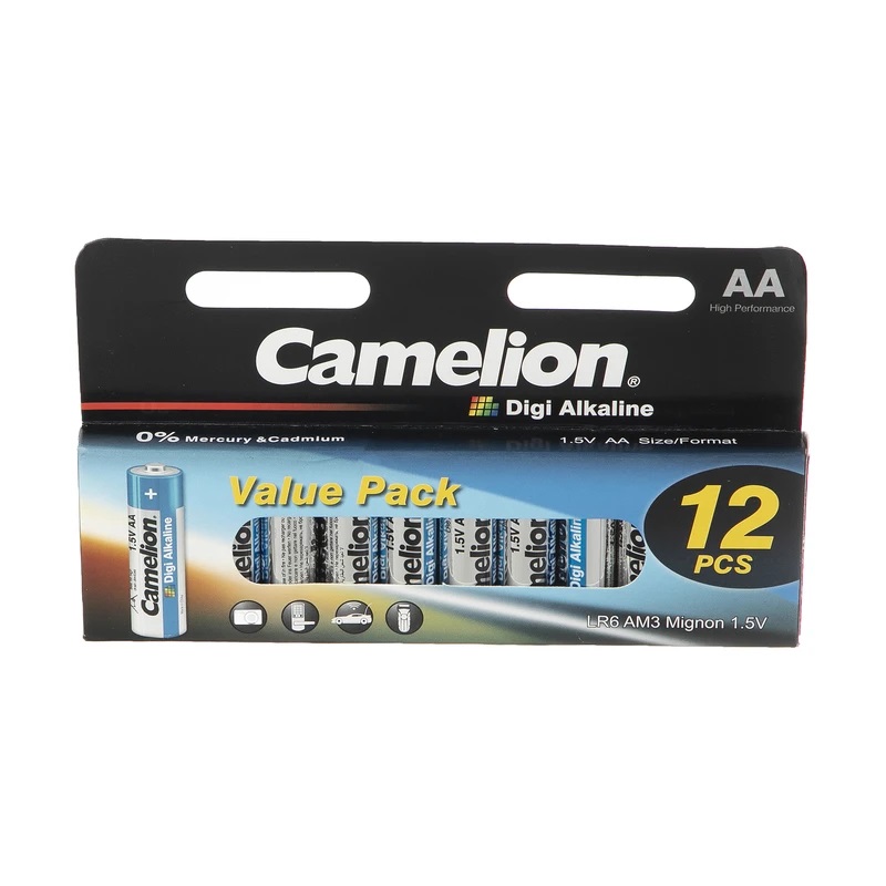 باتری قلمی کملیون مدل دیجی آلکالاین کارت 12 عددی Camelion Digi Alkaline AA Battery 12 Pack