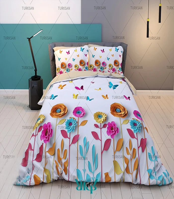 روتختی سفید دونفره طرح گل رنگی کد d381