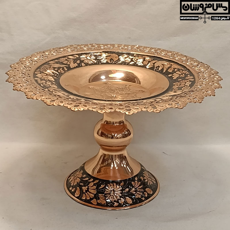 شیرینی خوری مسی الماس تراش پایه دار طرحدار دستساز نانو زنجان سایز 3 مدل آلبرتی