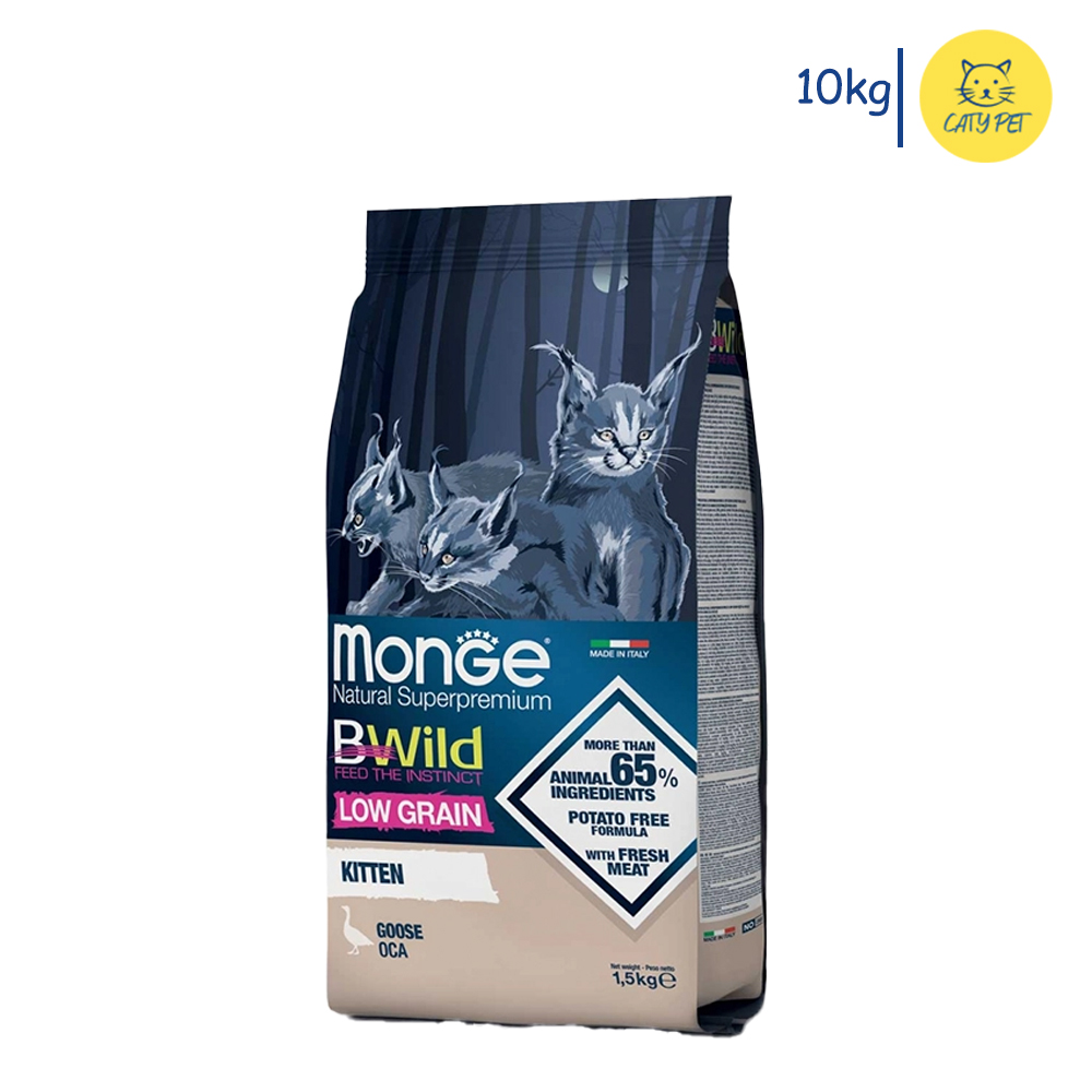 غذای خشک بچه گربه مونژه Monge BWild Low Grain Kitten گوشت غاز کم غلات وزن 10 کیلوگرم
