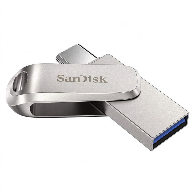فلش مموری سن دیسک مدل Ultra Dual Drive Luxe ظرفیت 64 گیگابایت با دو رابط USB تایپ سی و USB 3.2 Gen1، بدنه فلزی چرخشی، سرعت انتقال 150 مگابایت بر ثانیه و سازگار با گوشی، تبلت، کامپیوتر و تلویزیون - نقره ای